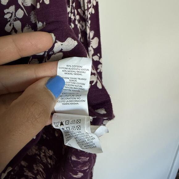 Lucky Brand Blouse Womens M Mixed Peasant Purple Boho Floral Feminine Prairie - Picture 4 of 5